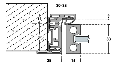 Plan du profilé de la porte en verre battante ANAFI A23